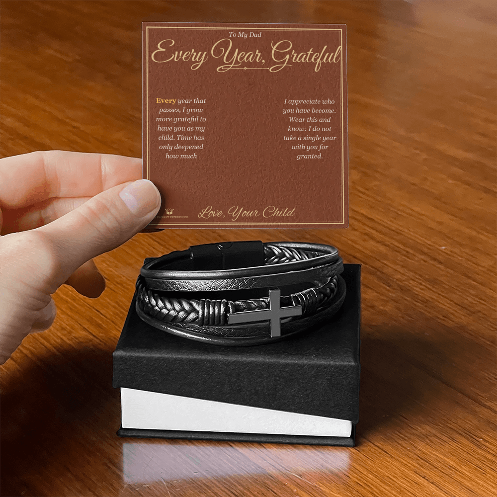 Every Year, Grateful - Men's Cross Bracelet for Dad - personalized keepsake gift from SKH Radiant Expressions
