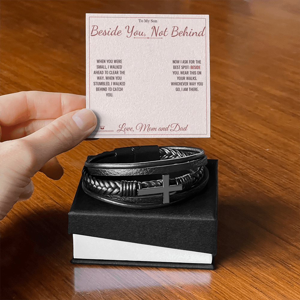Beside You, Not Behind - Men's Cross Bracelet for Son - personalized keepsake gift from SKH Radiant Expressions