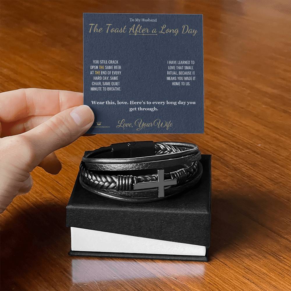 The Toast After a Long Day - Men's Cross Bracelet for Husband - personalized keepsake gift from SKH Radiant Expressions