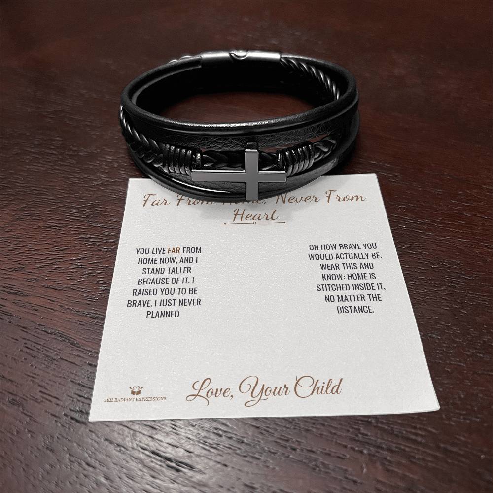 Far From Home, Never From Heart - Men's Cross Bracelet for Dad - personalized keepsake gift from SKH Radiant Expressions
