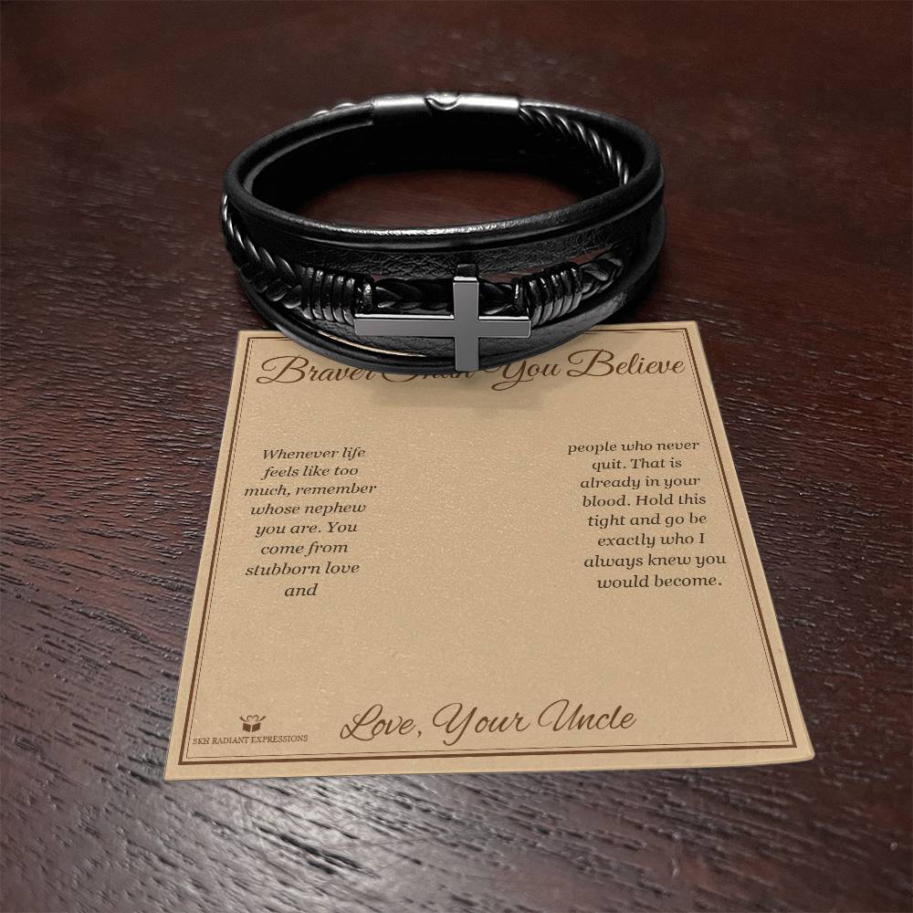 Braver Than You Believe - Men's Cross Bracelet for Nephew
