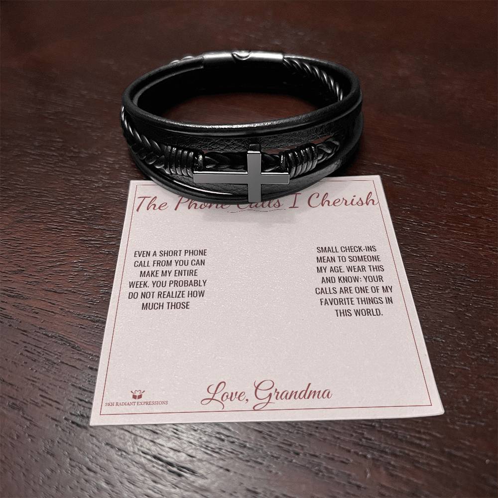 The Phone Calls I Cherish - Men's Cross Bracelet for Grandson