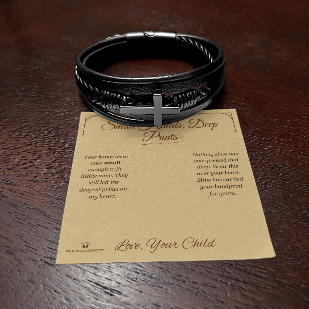 Small Hands, Deep Prints - Men's Cross Bracelet for Dad