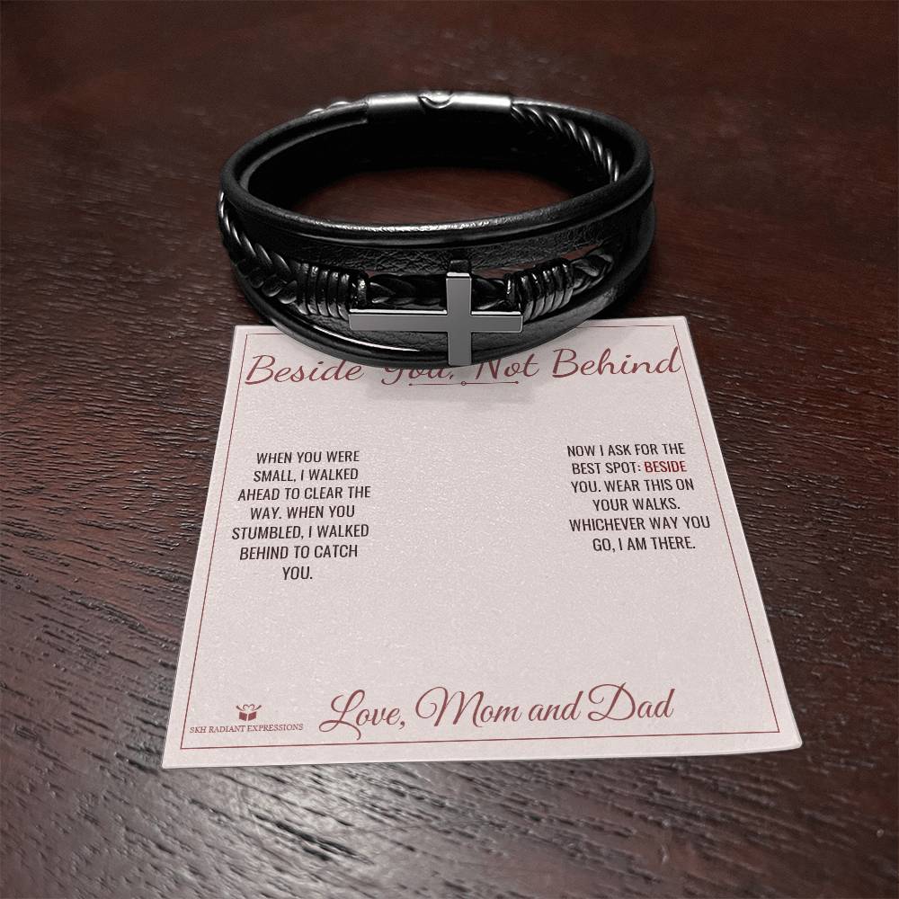 Beside You, Not Behind - Men's Cross Bracelet for Son - personalized keepsake gift from SKH Radiant Expressions