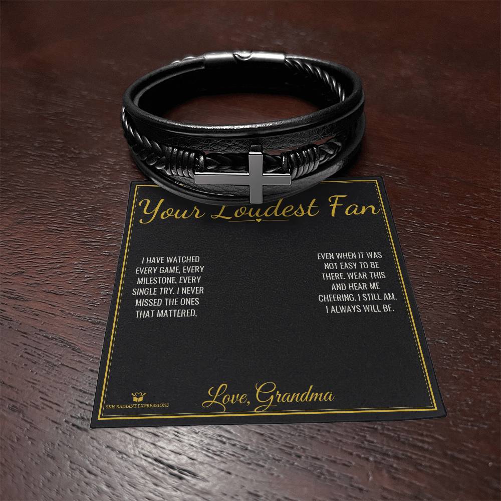 Your Loudest Fan - Men's Cross Bracelet for Grandson - personalized keepsake gift from SKH Radiant Expressions