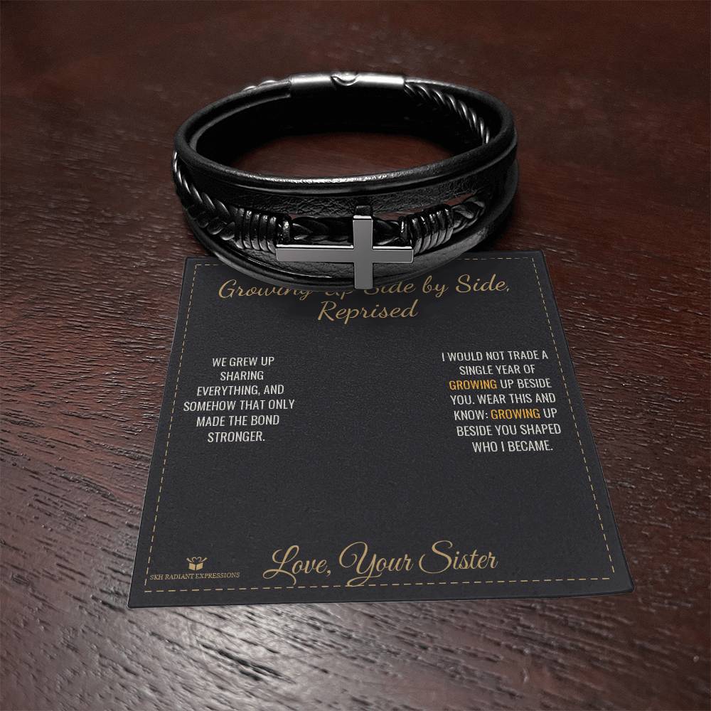 Growing Up Side by Side, Reprised - Men's Cross Bracelet for Brother - personalized keepsake gift from SKH Radiant Expressions