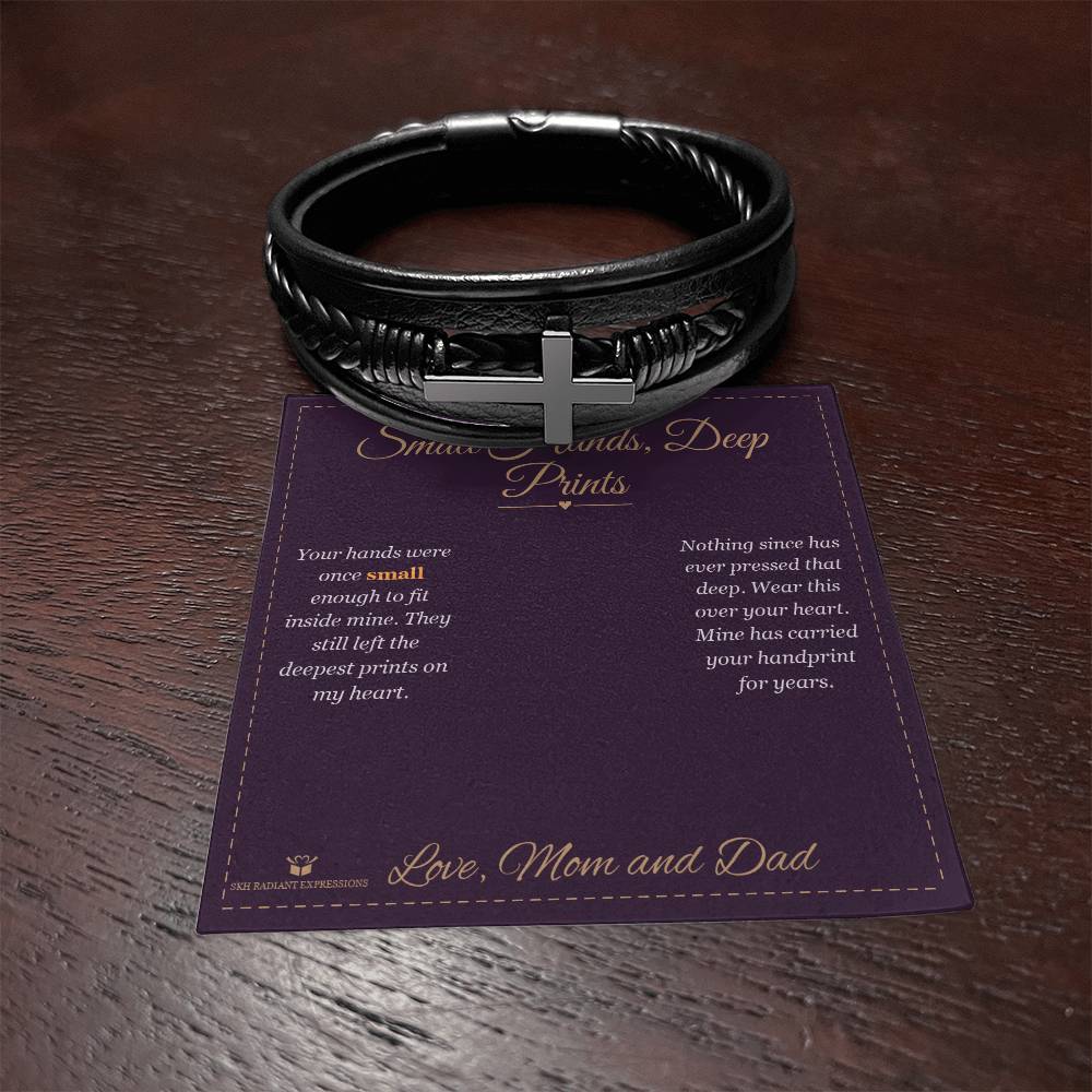 Small Hands, Deep Prints - Men's Cross Bracelet for Son - personalized keepsake gift from SKH Radiant Expressions