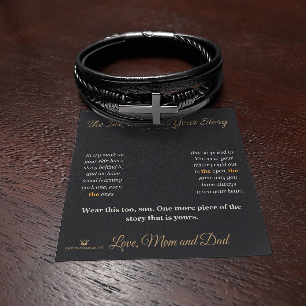 The Ink That Tells Your Story - Men's Cross Bracelet for Son - personalized keepsake gift from SKH Radiant Expressions
