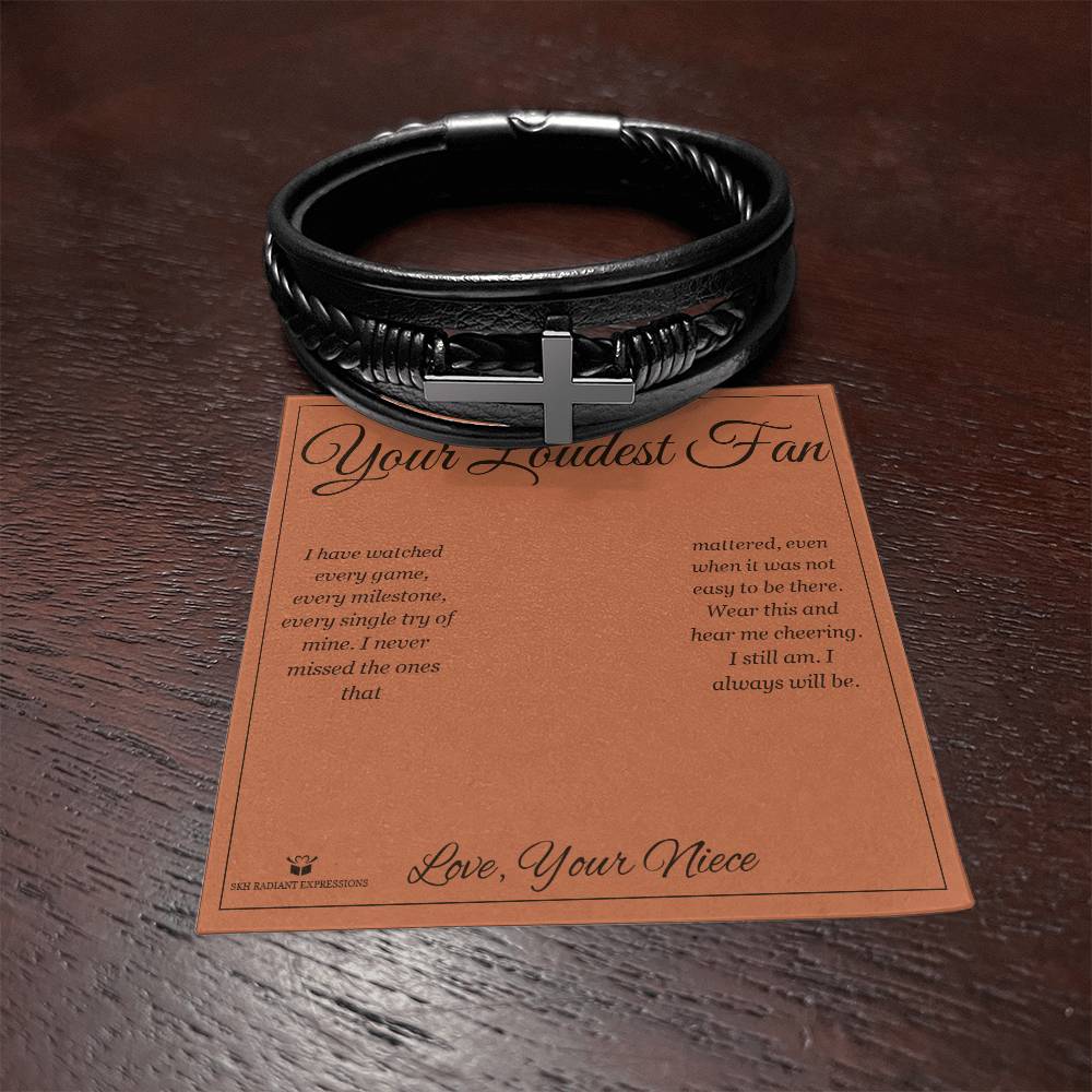 Your Loudest Fan - Men's Cross Bracelet for Uncle - personalized keepsake gift from SKH Radiant Expressions