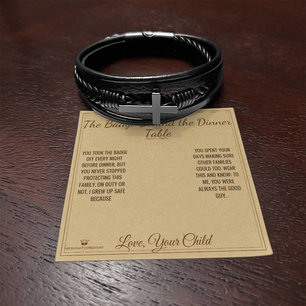 The Badge Behind the Dinner Table - Men's Cross Bracelet for Dad - personalized keepsake gift from SKH Radiant Expressions