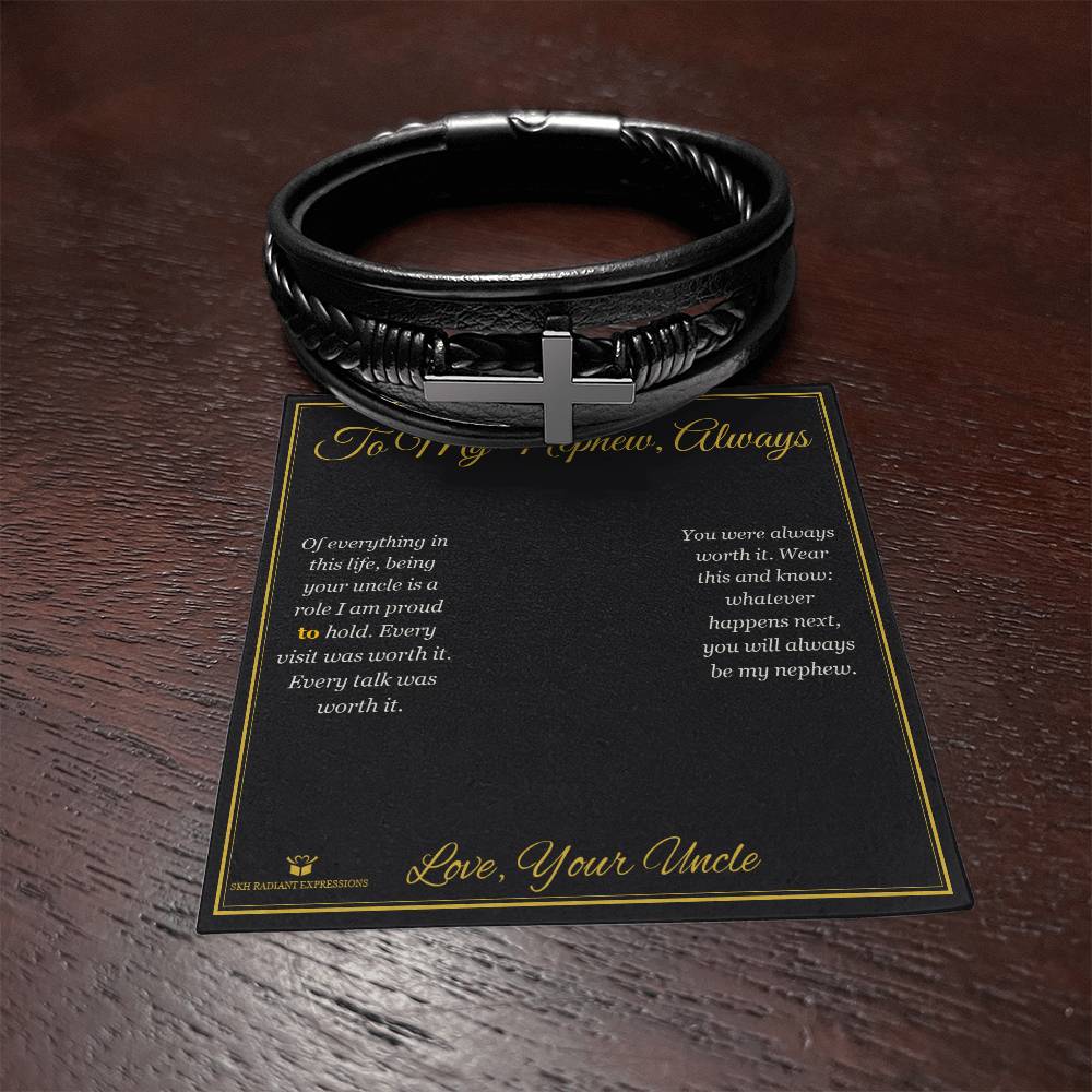 To My Nephew, Always - Men's Cross Bracelet for Nephew