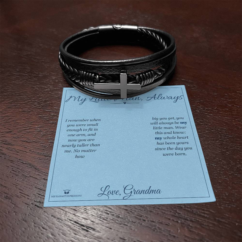 My Little Man, Always - Men's Cross Bracelet for Grandson - personalized keepsake gift from SKH Radiant Expressions