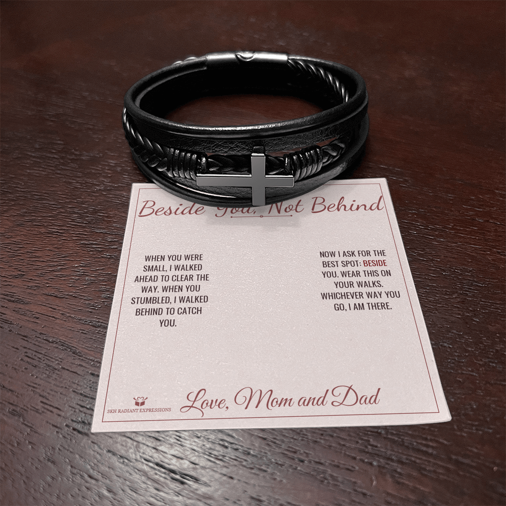Beside You, Not Behind - Men's Cross Bracelet for Son