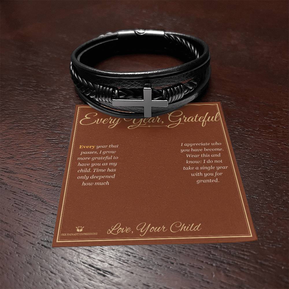 Every Year, Grateful - Men's Cross Bracelet for Dad