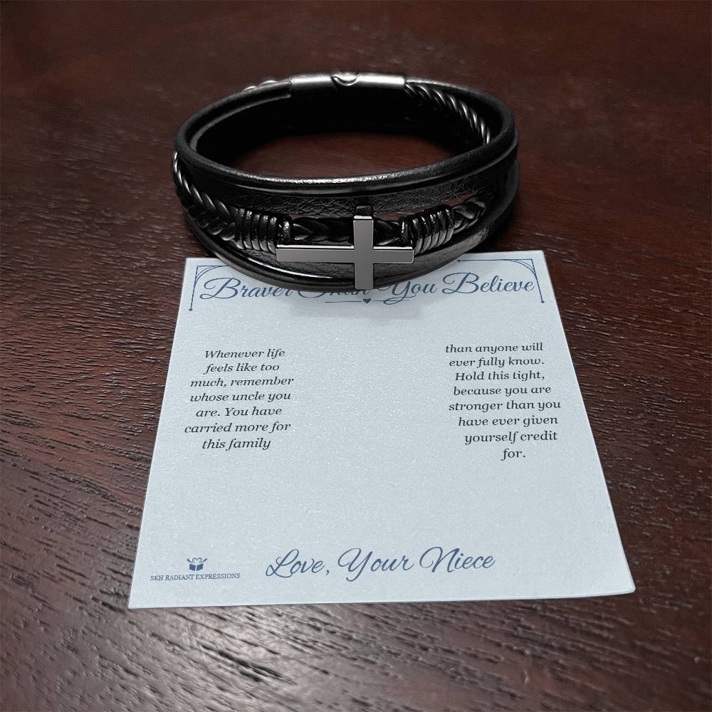 Braver Than You Believe - Men's Cross Bracelet for Uncle - personalized keepsake gift from SKH Radiant Expressions