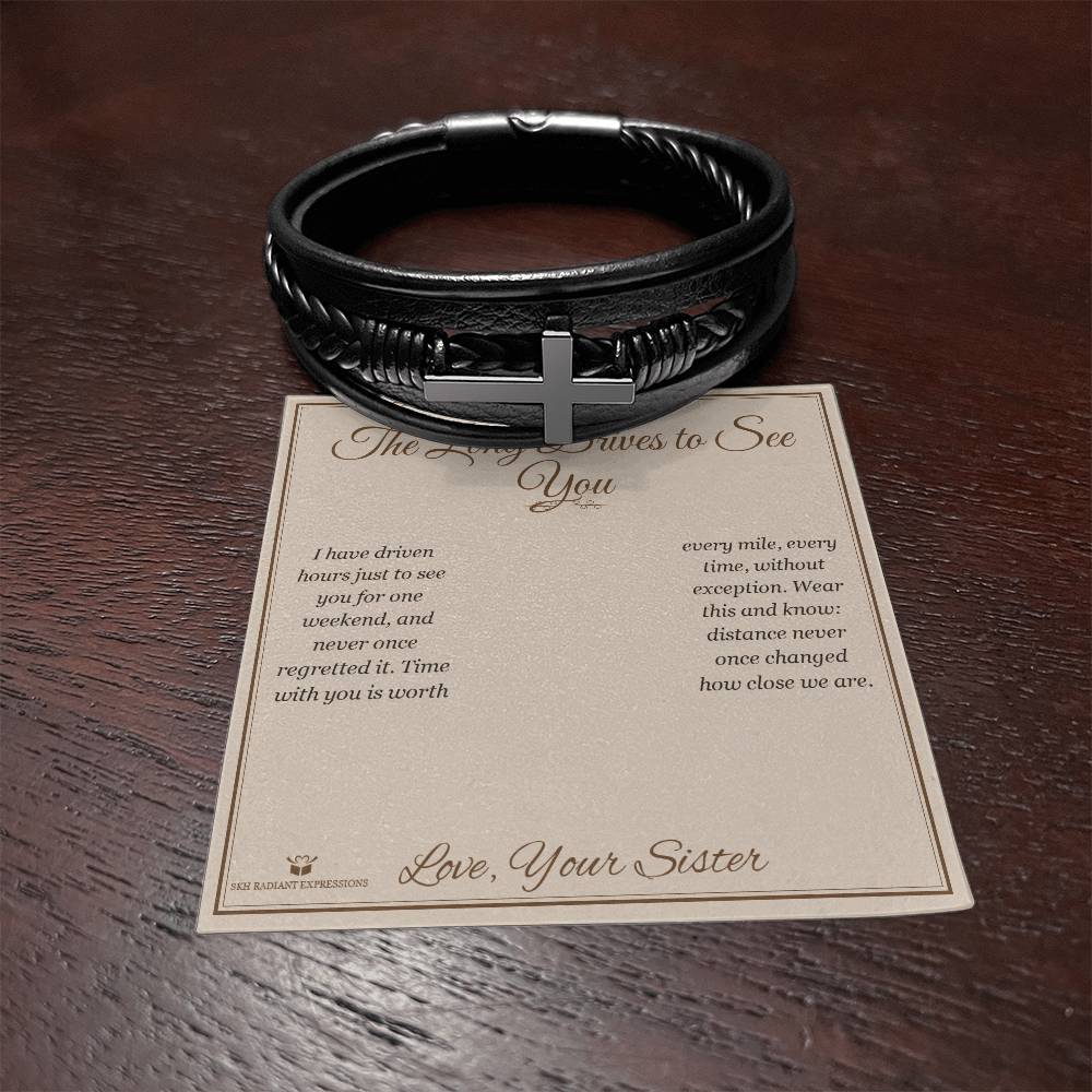 The Long Drives to See You - Men's Cross Bracelet for Brother