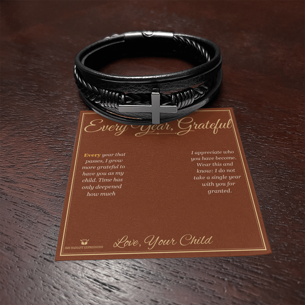Every Year, Grateful - Men's Cross Bracelet for Dad - personalized keepsake gift from SKH Radiant Expressions