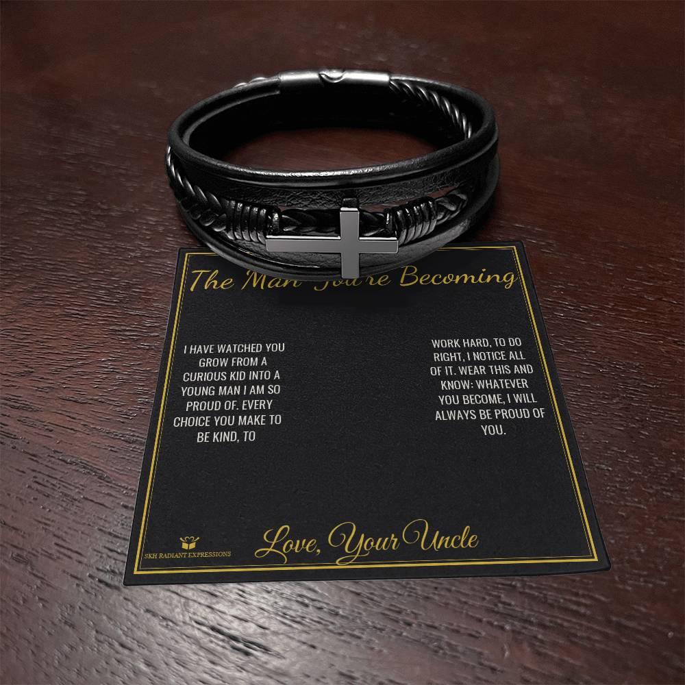 The Man You're Becoming - Men's Cross Bracelet for Nephew - personalized keepsake gift from SKH Radiant Expressions