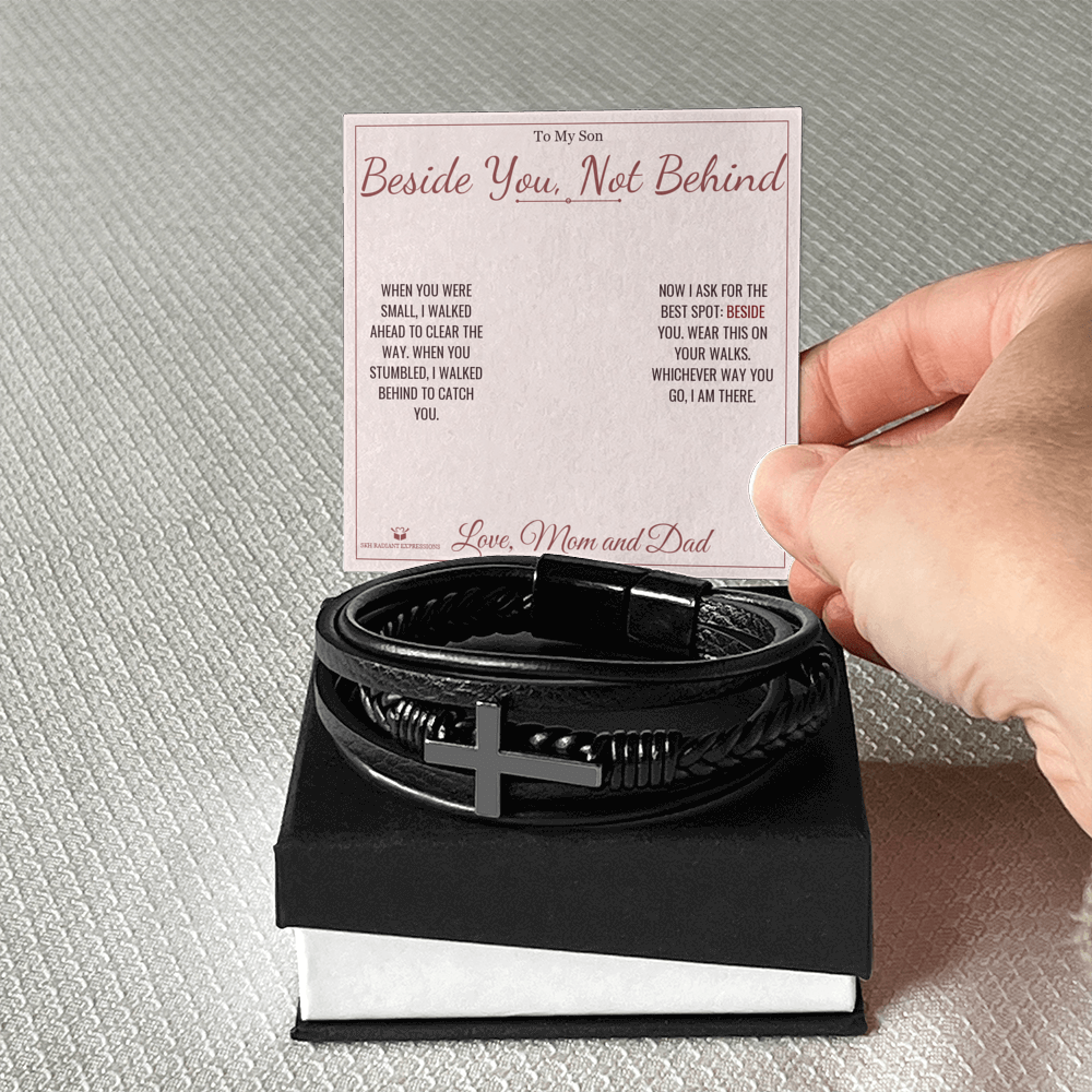 Beside You, Not Behind - Men's Cross Bracelet for Son