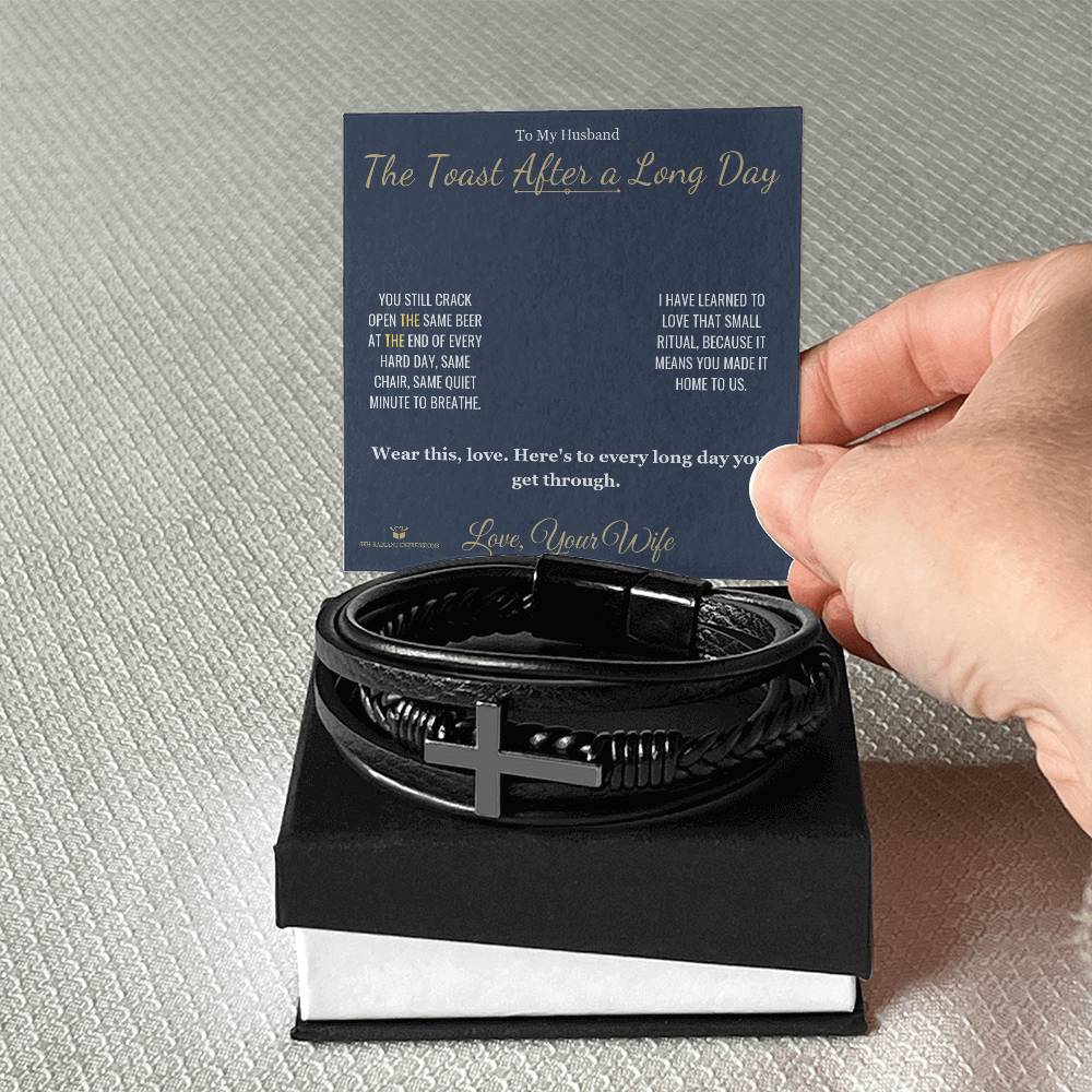 The Toast After a Long Day - Men's Cross Bracelet for Husband - personalized keepsake gift from SKH Radiant Expressions
