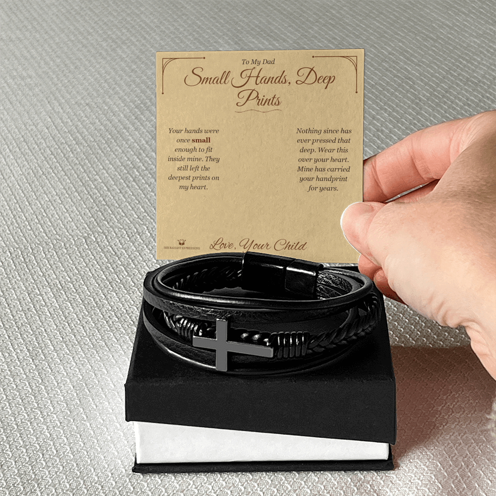 Small Hands, Deep Prints - Men's Cross Bracelet for Dad