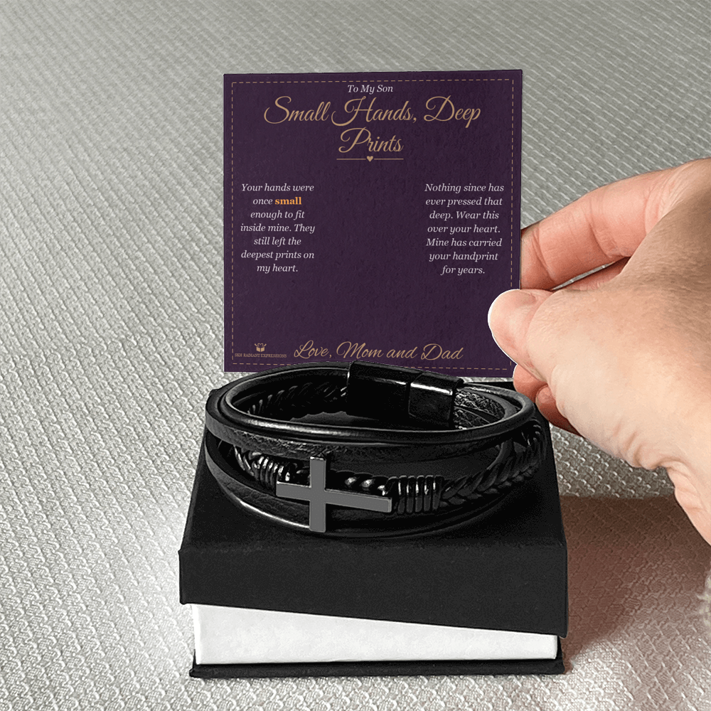 Small Hands, Deep Prints - Men's Cross Bracelet for Son - personalized keepsake gift from SKH Radiant Expressions