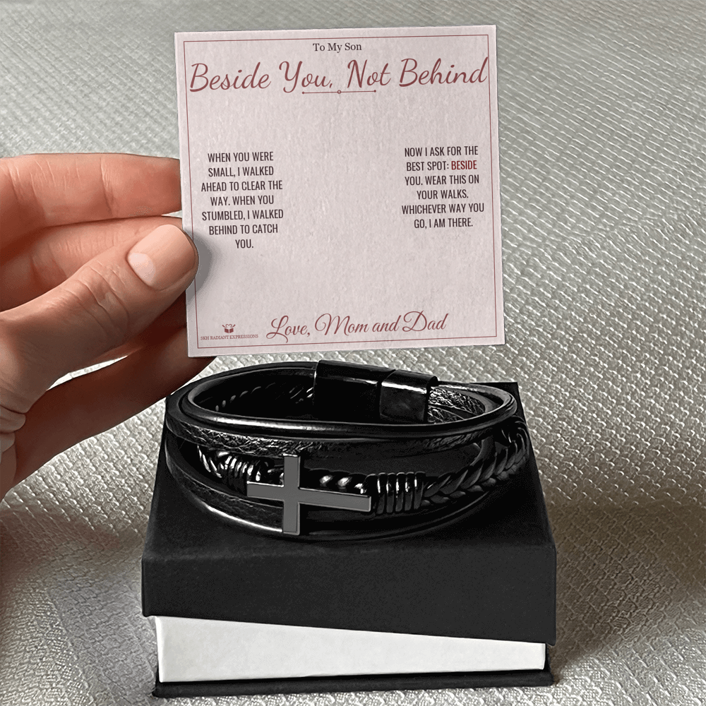 Beside You, Not Behind - Men's Cross Bracelet for Son - personalized keepsake gift from SKH Radiant Expressions