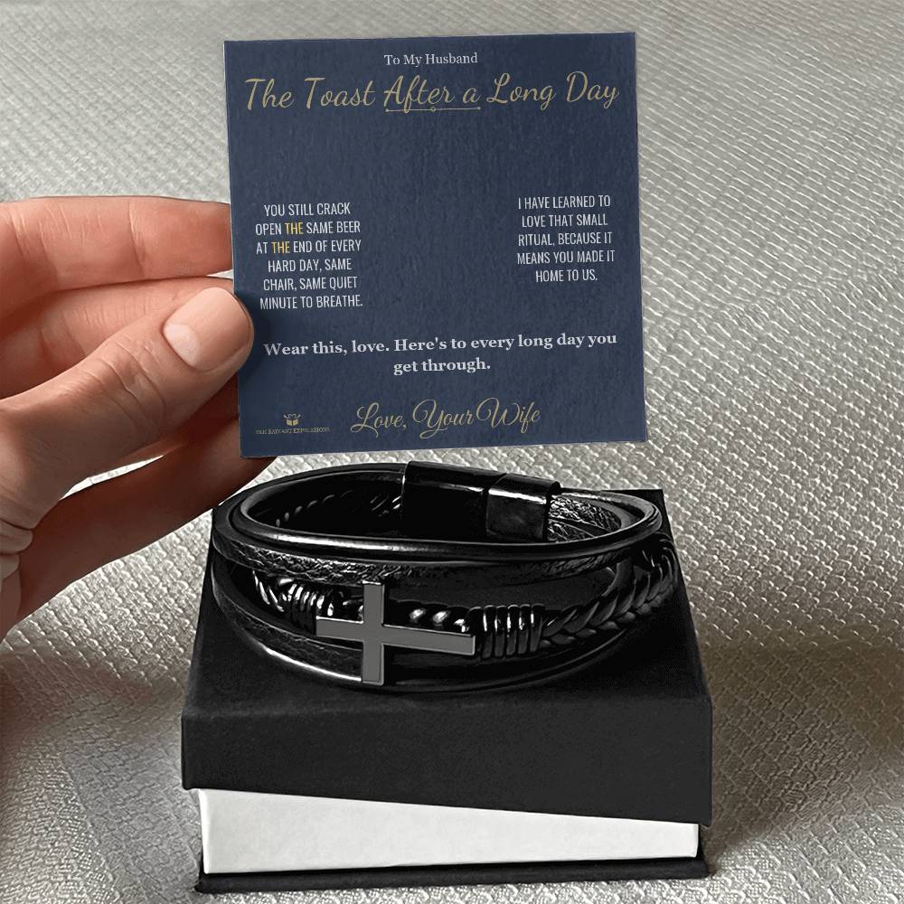 The Toast After a Long Day - Men's Cross Bracelet for Husband - personalized keepsake gift from SKH Radiant Expressions