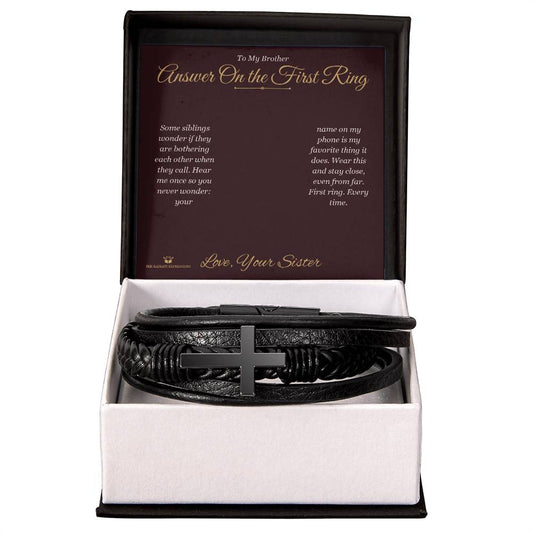 Answer On the First Ring - Men's Cross Bracelet for Brother - personalized keepsake gift from SKH Radiant Expressions