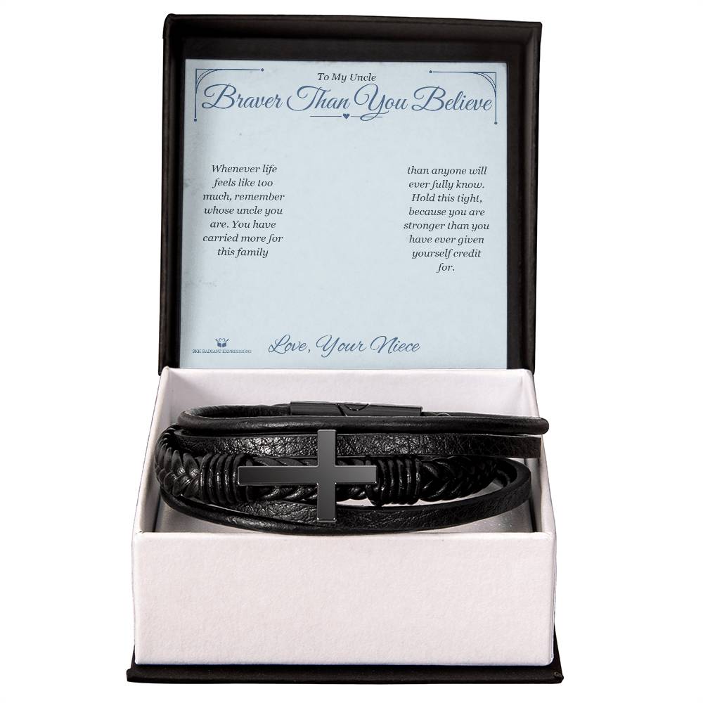 Braver Than You Believe - Men's Cross Bracelet for Uncle - personalized keepsake gift from SKH Radiant Expressions