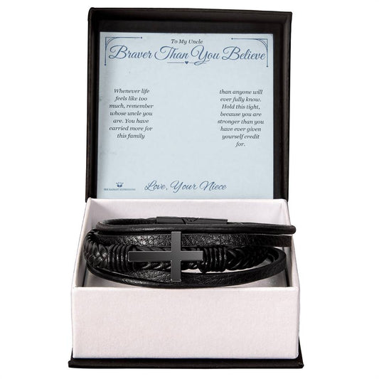 Braver Than You Believe - Men's Cross Bracelet for Uncle - personalized keepsake gift from SKH Radiant Expressions