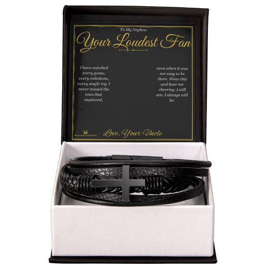 Your Loudest Fan - Men's Cross Bracelet for Nephew - personalized keepsake gift from SKH Radiant Expressions