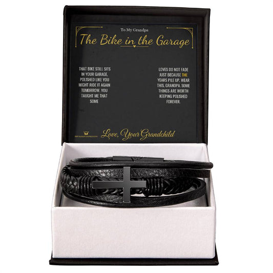 The Bike in the Garage - Men's Cross Bracelet for Grandfather - personalized keepsake gift from SKH Radiant Expressions