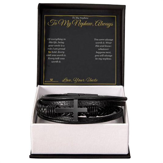 To My Nephew, Always - Men's Cross Bracelet for Nephew - personalized keepsake gift from SKH Radiant Expressions