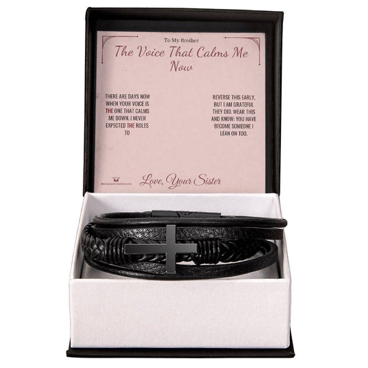 The Voice That Calms Me Now - Men's Cross Bracelet for Brother - personalized keepsake gift from SKH Radiant Expressions
