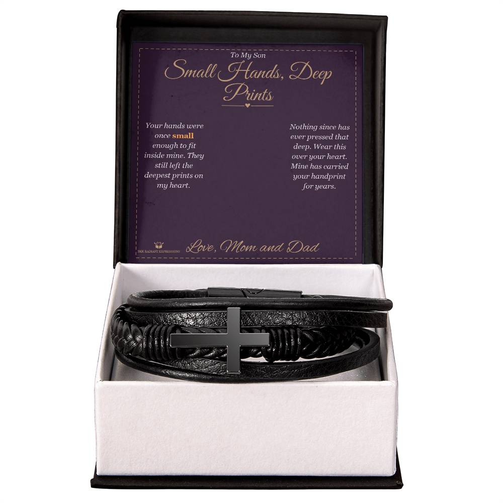 Small Hands, Deep Prints - Men's Cross Bracelet for Son