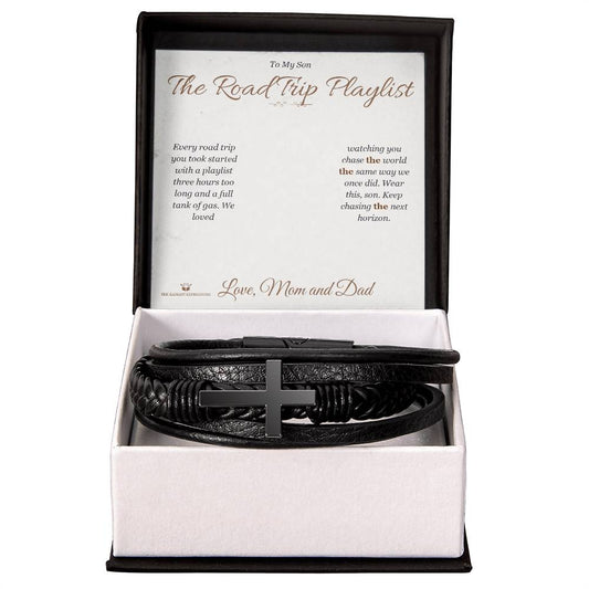 The Road Trip Playlist - Men's Cross Bracelet for Son - personalized keepsake gift from SKH Radiant Expressions
