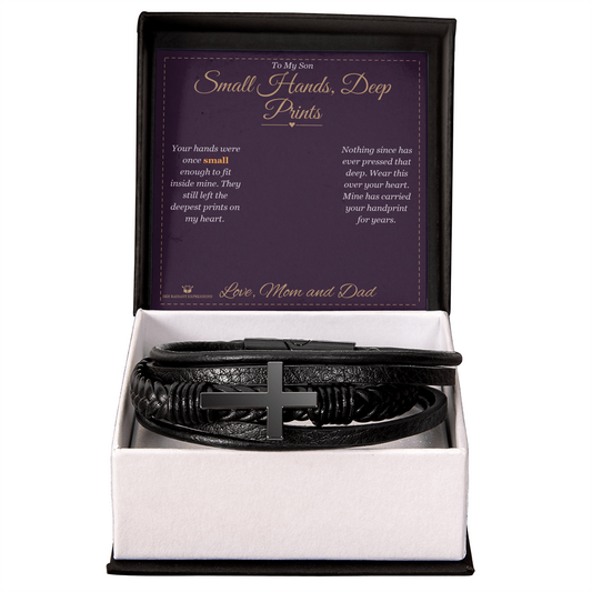Small Hands, Deep Prints - Men's Cross Bracelet for Son - personalized keepsake gift from SKH Radiant Expressions