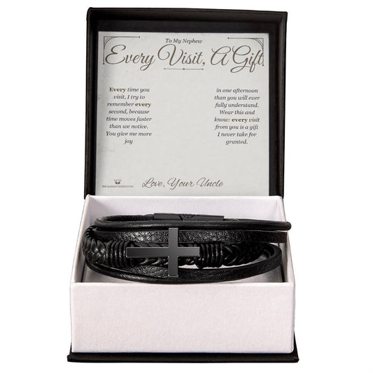 Every Visit, A Gift - Men's Cross Bracelet for Nephew - personalized keepsake gift from SKH Radiant Expressions