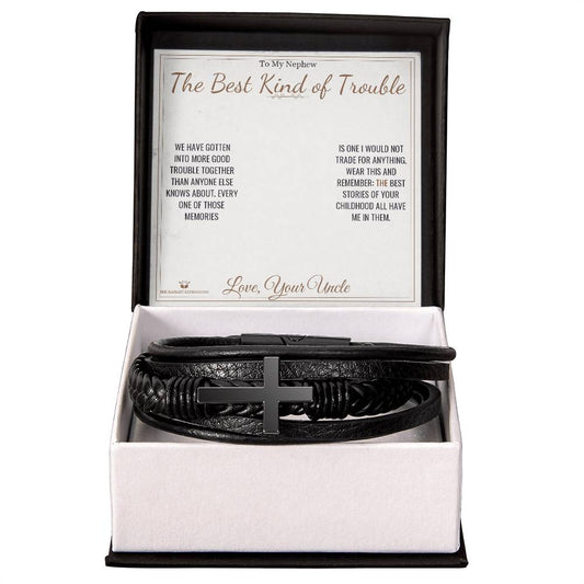 The Best Kind of Trouble - Men's Cross Bracelet for Nephew - personalized keepsake gift from SKH Radiant Expressions