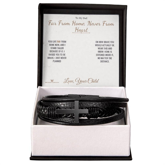 Far From Home, Never From Heart - Men's Cross Bracelet for Dad - personalized keepsake gift from SKH Radiant Expressions