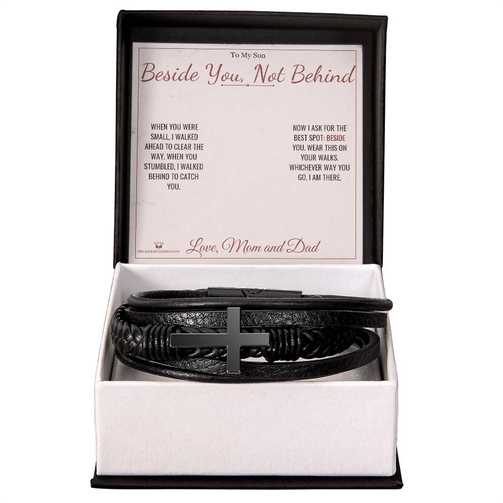 Beside You, Not Behind - Men's Cross Bracelet for Son - personalized keepsake gift from SKH Radiant Expressions