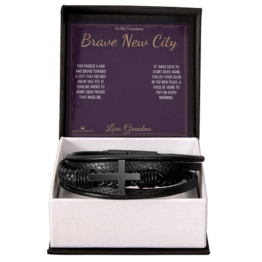 Brave New City - Men's Cross Bracelet for Grandson - personalized keepsake gift from SKH Radiant Expressions