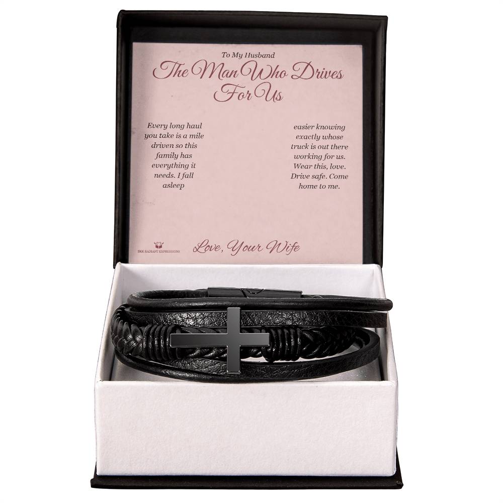 The Man Who Drives For Us - Men's Cross Bracelet for Husband