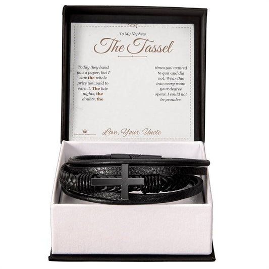 The Tassel - Men's Cross Bracelet for Nephew - personalized keepsake gift from SKH Radiant Expressions