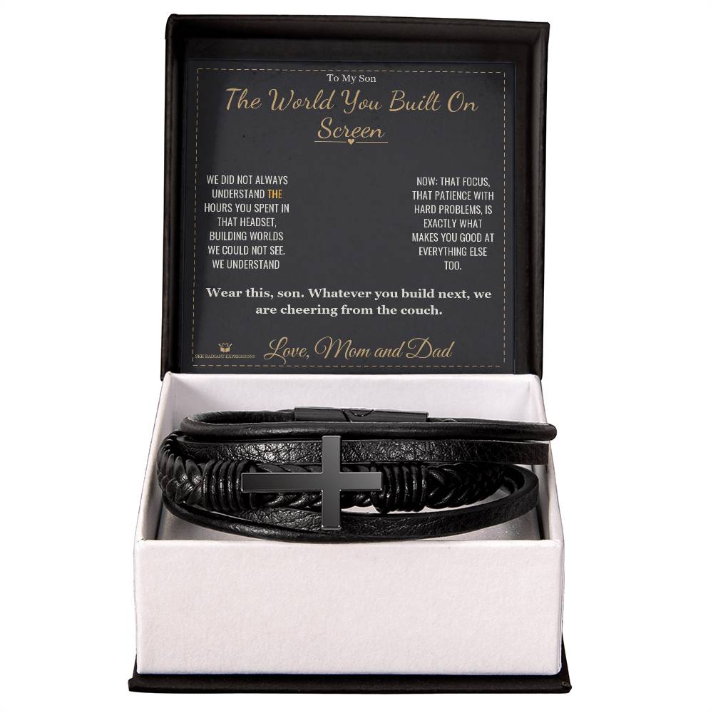 The World You Built On Screen - Men's Cross Bracelet for Son - personalized keepsake gift from SKH Radiant Expressions