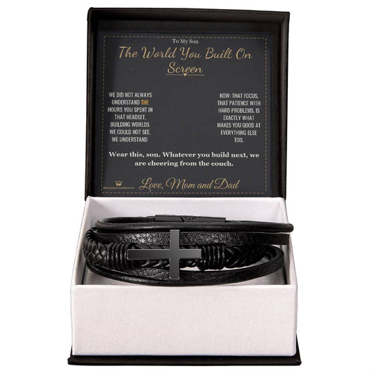 The World You Built On Screen - Men's Cross Bracelet for Son - personalized keepsake gift from SKH Radiant Expressions