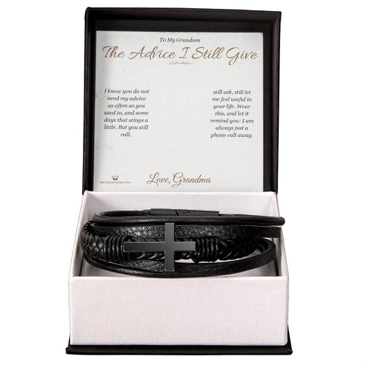 The Advice I Still Give - Men's Cross Bracelet for Grandson - personalized keepsake gift from SKH Radiant Expressions