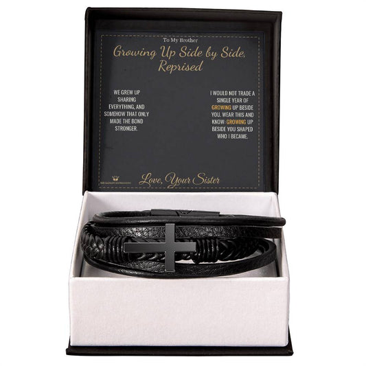 Growing Up Side by Side, Reprised - Men's Cross Bracelet for Brother - personalized keepsake gift from SKH Radiant Expressions