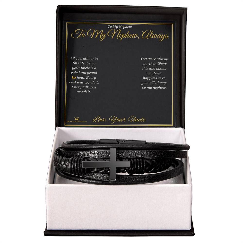 To My Nephew, Always - Men's Cross Bracelet for Nephew - personalized keepsake gift from SKH Radiant Expressions